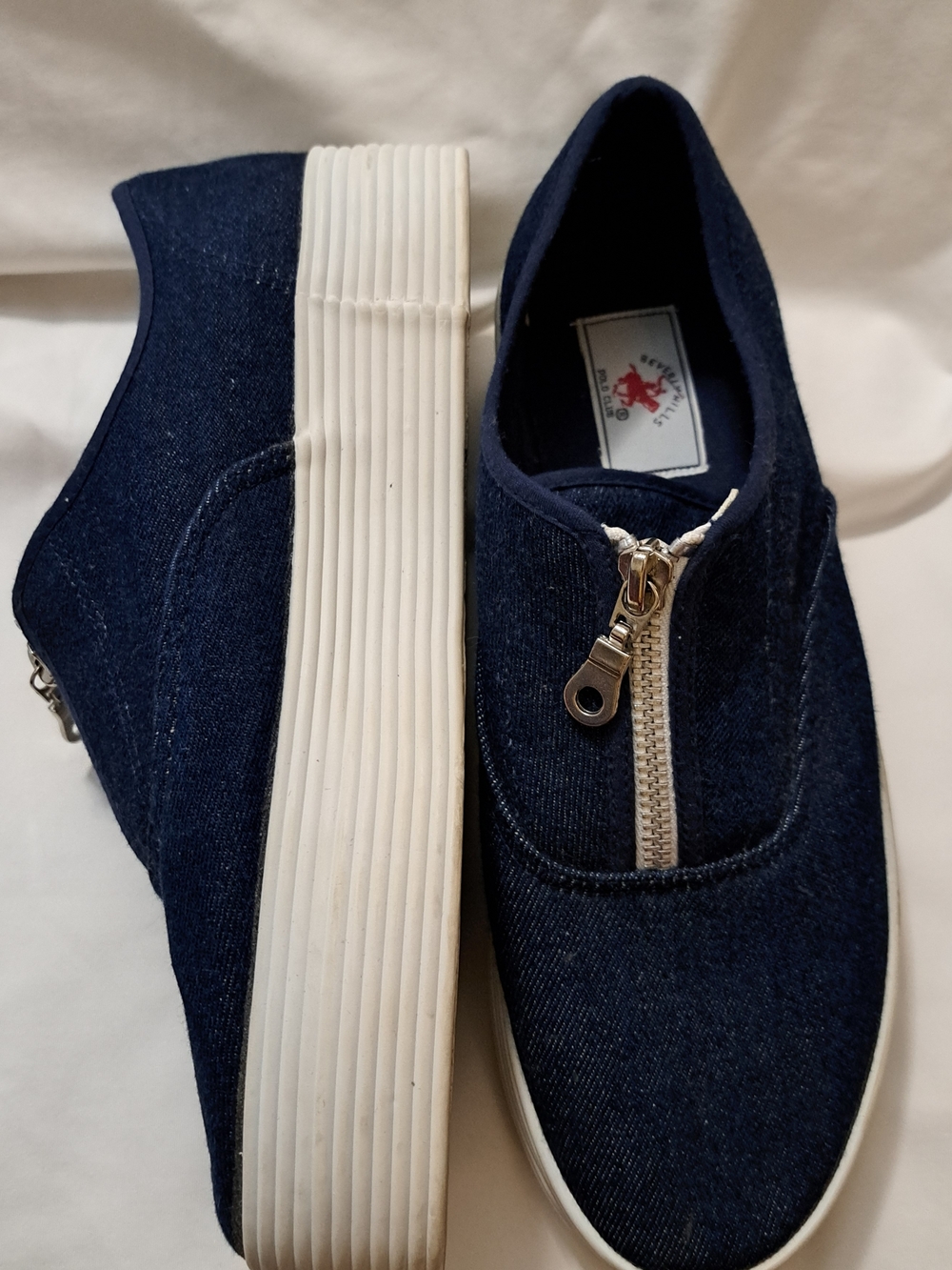 Beverly Hills Polo Club Navy Denim Slip-On Sneakers with  Zipper Size 8.5